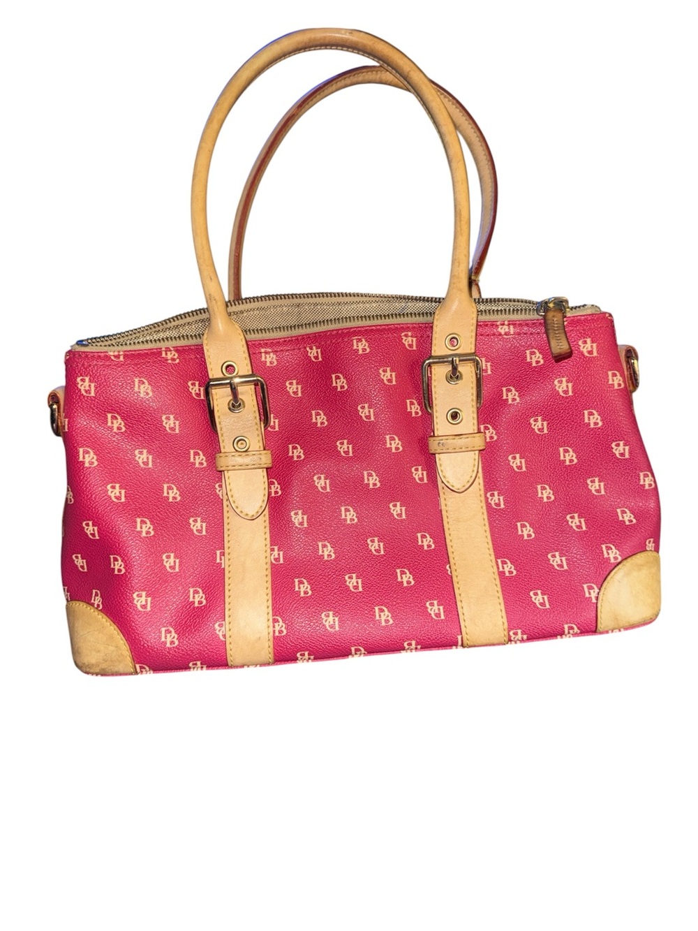 Vintage Dooney & Bourke Red Monogrammed Logo Signature Satchel Handbag